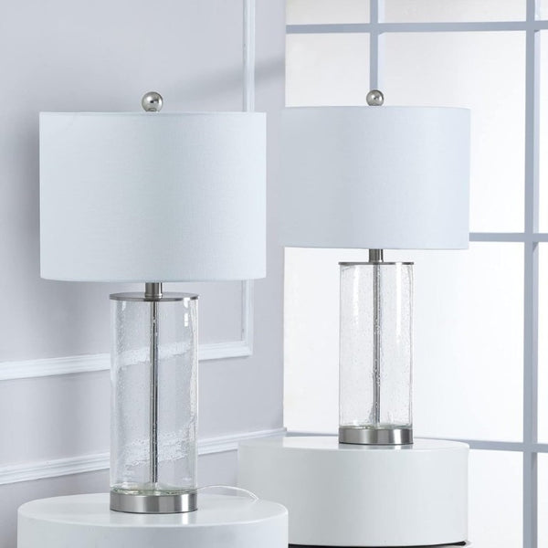 English Elm 23.25 Inch Seeded Bubble Glass Table Lamp Set Two Dimmable Nickel Bedside Lights T6202P542529