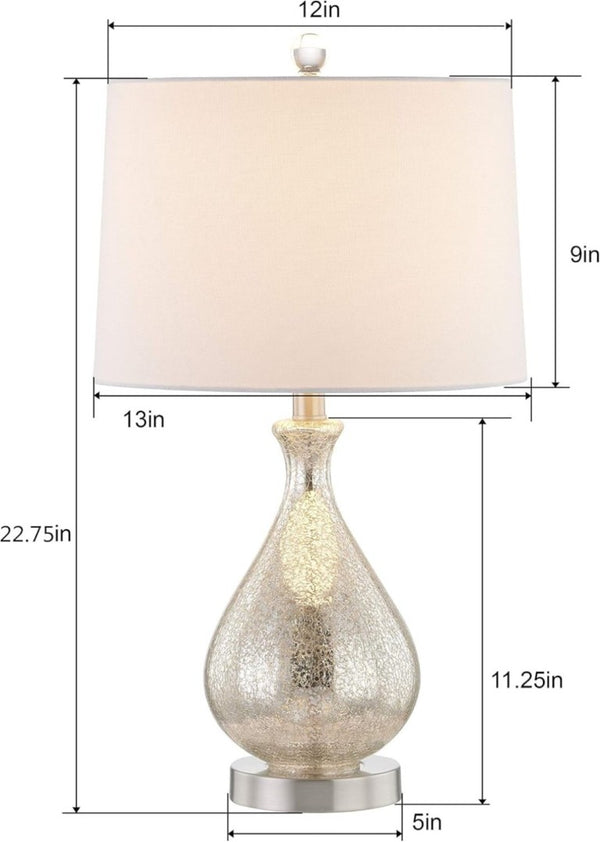 English Elm 23 Inch Handcrafted Water Glass Table Lamp Set Linen Shade Polished Nickel Bedroom Pair T6202P542539