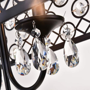 English Elm 4 Light Rectangle Crystal Raindrop Chandelier Matte Black Frame for Dining Room T6202P543255