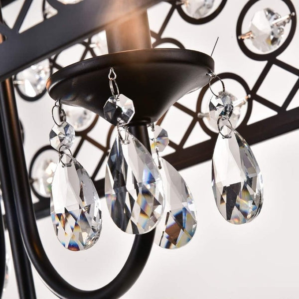 English Elm 4 Light Rectangle Crystal Raindrop Chandelier Matte Black Frame for Dining Room T6202P543255
