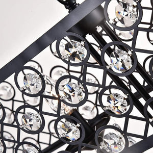 English Elm 4 Light Rectangle Crystal Raindrop Chandelier Matte Black Frame for Dining Room T6202P543255