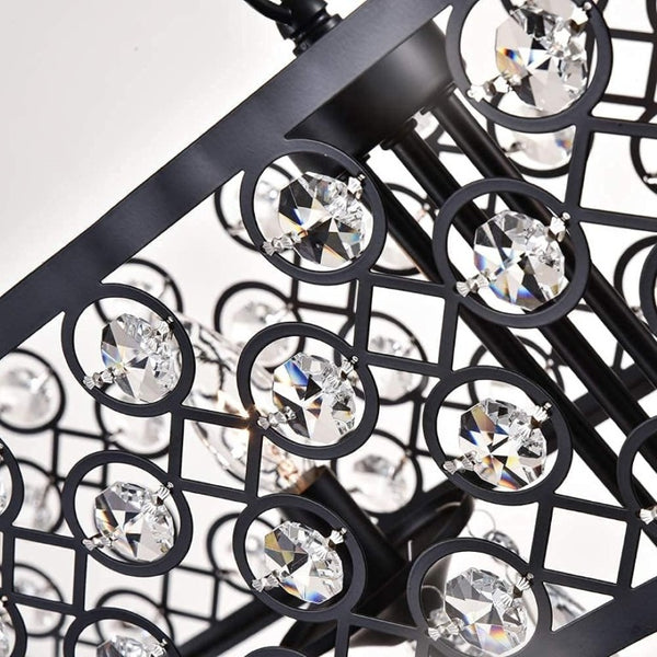 English Elm 4 Light Rectangle Crystal Raindrop Chandelier Matte Black Frame for Dining Room T6202P543255