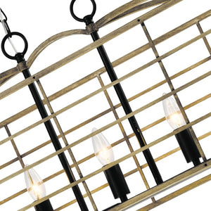 English Elm 5 Light Farmhouse Chandelier Rectangular Iron Cage Wood Grain Finish Dining Room Pendant T6202P543268