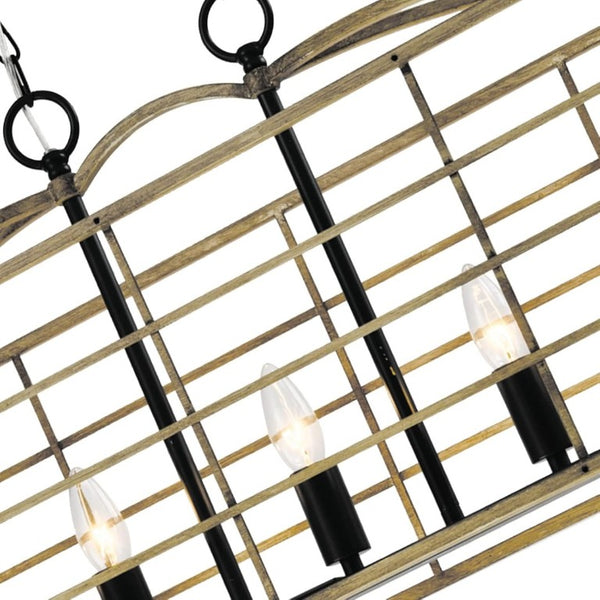 English Elm 5 Light Farmhouse Chandelier Rectangular Iron Cage Wood Grain Finish Dining Room Pendant T6202P543268