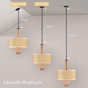 English Elm 19 Inch Woven Rattan Five Light Chandelier Boho Bamboo Bead Tassel Farmhouse Pendant T6202P543317