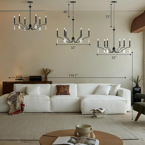 English Elm Black Six Light Candelabra Chandelier with Crystal Teardrops for Dining and Foyer T6202P543328