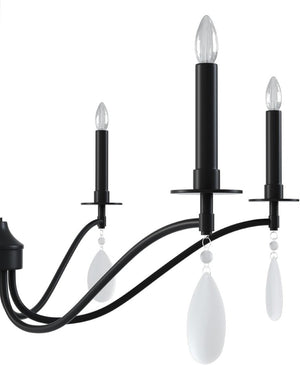 English Elm Black Six Light Candelabra Chandelier with Crystal Teardrops for Dining and Foyer T6202P543328