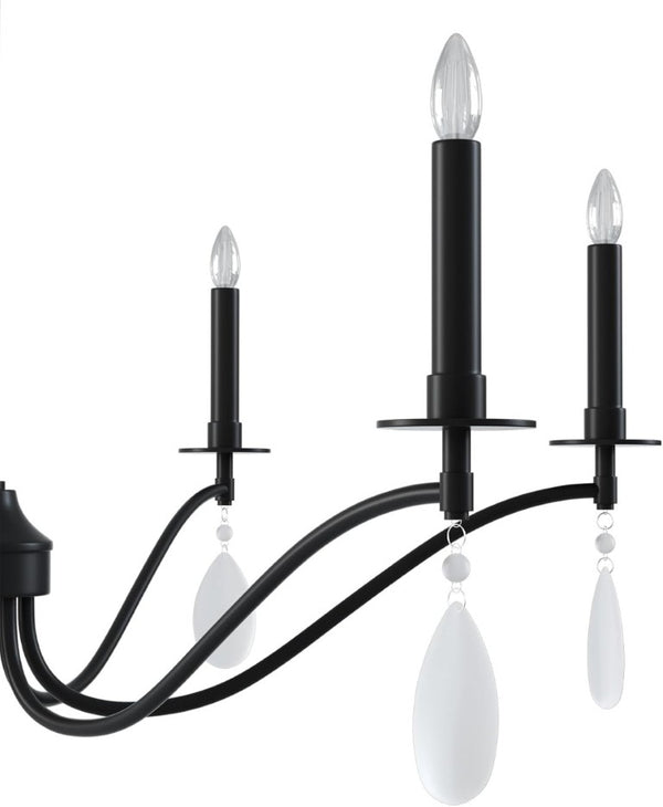 English Elm Black Six Light Candelabra Chandelier with Crystal Teardrops for Dining and Foyer T6202P543328