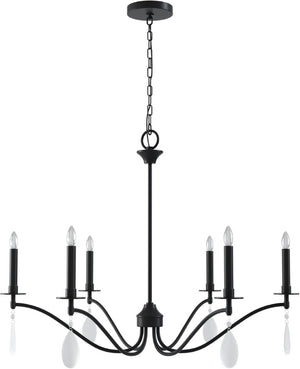 English Elm Black Six Light Candelabra Chandelier with Crystal Teardrops for Dining and Foyer T6202P543328
