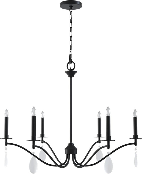 English Elm Black Six Light Candelabra Chandelier with Crystal Teardrops for Dining and Foyer T6202P543328