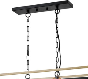 English Elm 5-Light Linear Pendant Chandelier Matte Black Oak Finish for Kitchen Island Dining Room T6202P543338