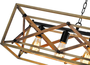 English Elm 5-Light Linear Pendant Chandelier Matte Black Oak Finish for Kitchen Island Dining Room T6202P543338