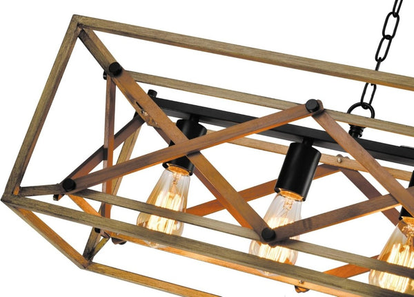 English Elm 5-Light Linear Pendant Chandelier Matte Black Oak Finish for Kitchen Island Dining Room T6202P543338