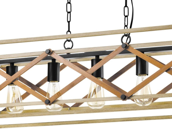 English Elm 5-Light Linear Pendant Chandelier Matte Black Oak Finish for Kitchen Island Dining Room T6202P543338