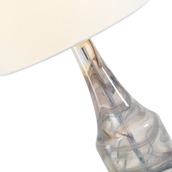 English Elm 29 Inch Hand Blown Glass Bedside Lamp Set Two Dimmable Crystal Base Linen Shade T6202P543339