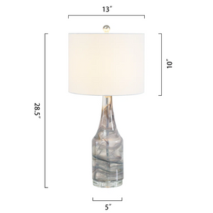 English Elm 29 Inch Hand Blown Glass Bedside Lamp Set Two Dimmable Crystal Base Linen Shade T6202P543339