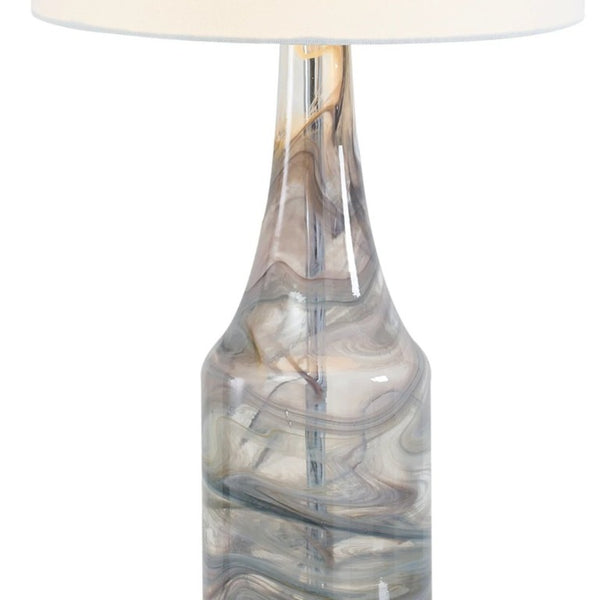 English Elm 29 Inch Hand Blown Glass Bedside Lamp Set Two Dimmable Crystal Base Linen Shade T6202P543339