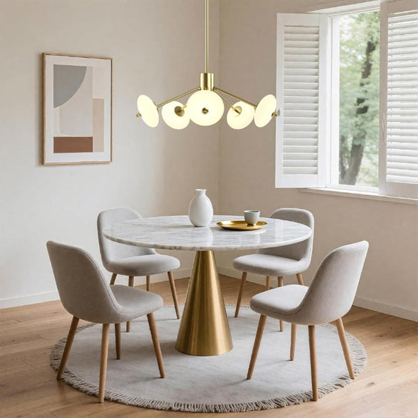 English Elm Sputnik Gold Five Light Chandelier with Opal Glass Shades for Modern Dining Rooms T6202P543342