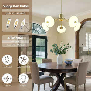 English Elm Sputnik Gold Five Light Chandelier with Opal Glass Shades for Modern Dining Rooms T6202P543342