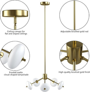 English Elm Sputnik Gold Five Light Chandelier with Opal Glass Shades for Modern Dining Rooms T6202P543342
