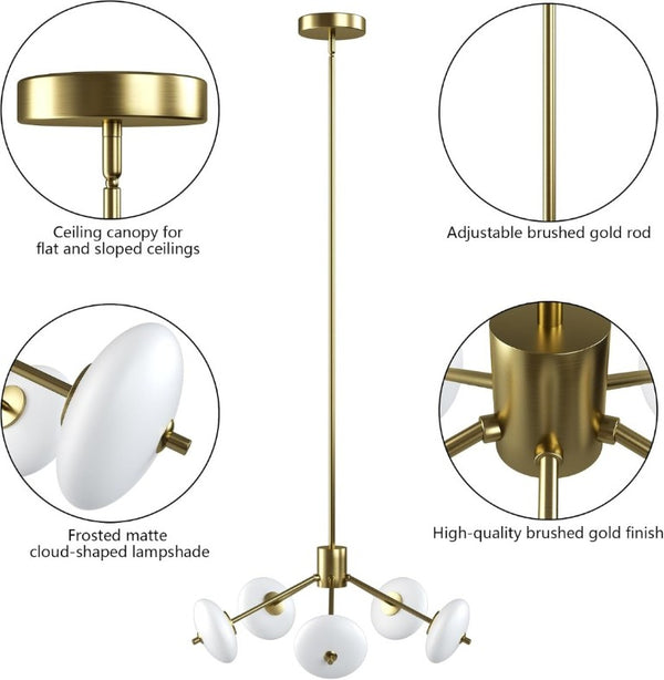 English Elm Sputnik Gold Five Light Chandelier with Opal Glass Shades for Modern Dining Rooms T6202P543342