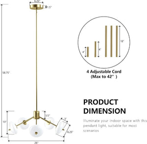 English Elm Sputnik Gold Five Light Chandelier with Opal Glass Shades for Modern Dining Rooms T6202P543342
