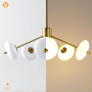 English Elm Sputnik Gold Five Light Chandelier with Opal Glass Shades for Modern Dining Rooms T6202P543342