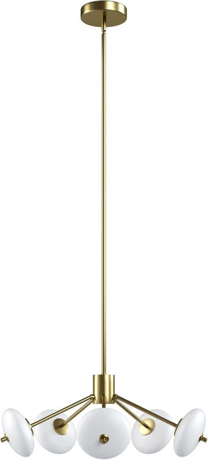 English Elm Sputnik Gold Five Light Chandelier with Opal Glass Shades for Modern Dining Rooms T6202P543342