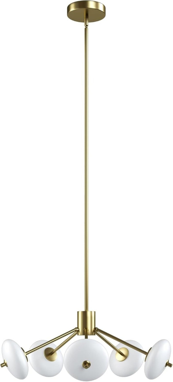 English Elm Sputnik Gold Five Light Chandelier with Opal Glass Shades for Modern Dining Rooms T6202P543342