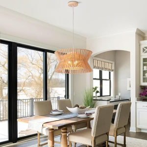 English Elm Wooden Boho Wicker Chandelier 3 Light Farmhouse Pendant for Kitchen Island or Bedroom T6202P543956