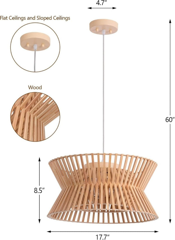 English Elm Wooden Boho Wicker Chandelier 3 Light Farmhouse Pendant for Kitchen Island or Bedroom T6202P543956