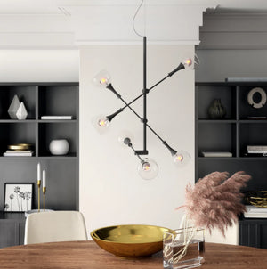 English Elm Modern Sputnik Six Globe Chandelier Sculptural Mid Century Pendant for Dining Rooms T6202P543978
