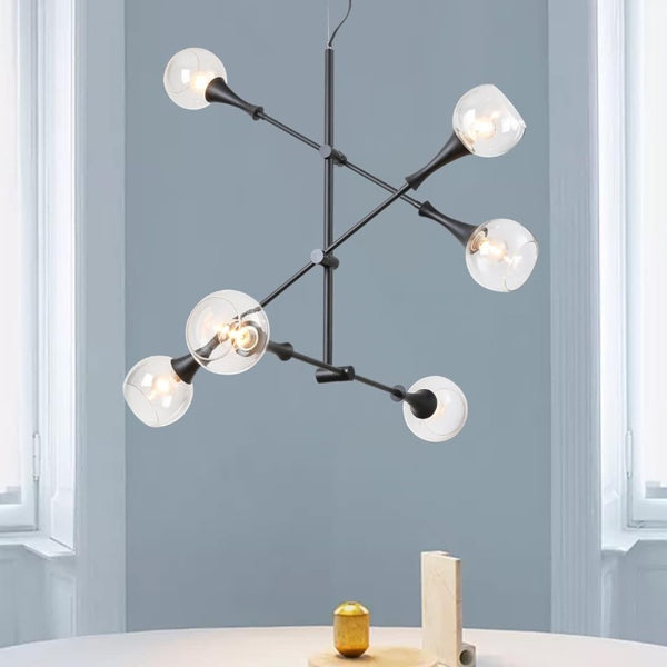 English Elm Modern Sputnik Six Globe Chandelier Sculptural Mid Century Pendant for Dining Rooms T6202P543978
