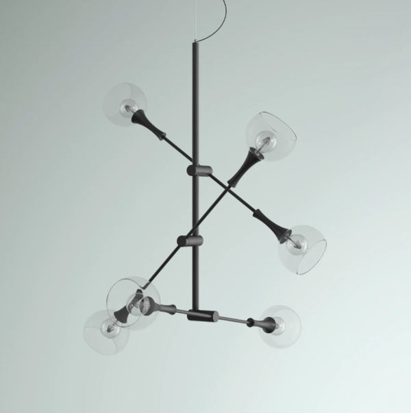 English Elm Modern Sputnik Six Globe Chandelier Sculptural Mid Century Pendant for Dining Rooms T6202P543978