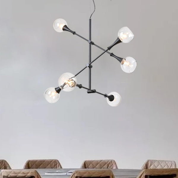 English Elm Modern Sputnik Six Globe Chandelier Sculptural Mid Century Pendant for Dining Rooms T6202P543978