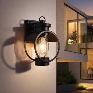 English Elm Dusk to Dawn Seeded Glass Outdoor Wall Sconce Matte Black Photocell 2 Pack T6202P544011