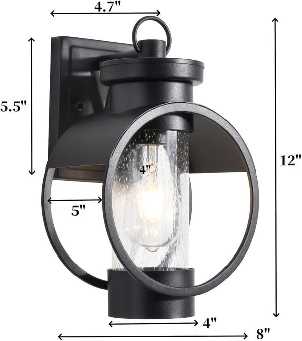 English Elm Dusk to Dawn Seeded Glass Outdoor Wall Sconce Matte Black Photocell 2 Pack T6202P544011