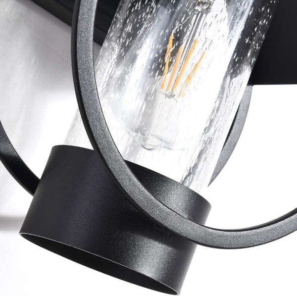 English Elm Dusk to Dawn Seeded Glass Outdoor Wall Sconce Matte Black Photocell 2 Pack T6202P544011