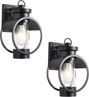 English Elm Dusk to Dawn Seeded Glass Outdoor Wall Sconce Matte Black Photocell 2 Pack T6202P544011