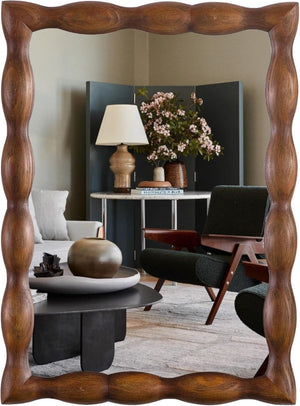 English Elm Irregula Solid Pine Dark Walnut Rectangular Wall Mirror Handcrafted Frame for Bedroom T6202P544572