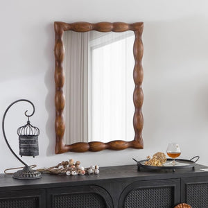 English Elm Irregula Solid Pine Dark Walnut Rectangular Wall Mirror Handcrafted Frame for Bedroom T6202P544572