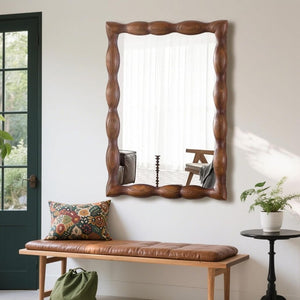 English Elm Irregula Solid Pine Dark Walnut Rectangular Wall Mirror Handcrafted Frame for Bedroom T6202P544572