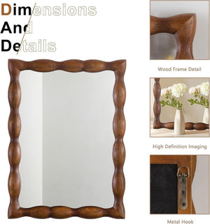 English Elm Irregula Solid Pine Dark Walnut Rectangular Wall Mirror Handcrafted Frame for Bedroom T6202P544572