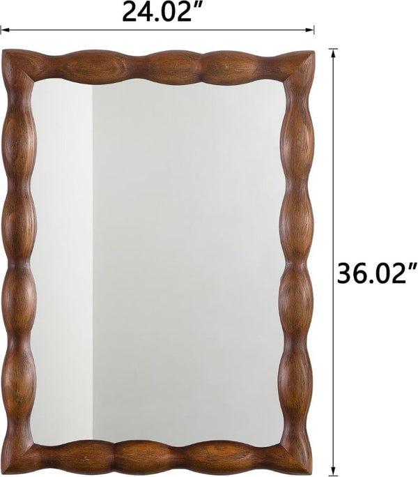 English Elm Irregula Solid Pine Dark Walnut Rectangular Wall Mirror Handcrafted Frame for Bedroom T6202P544572