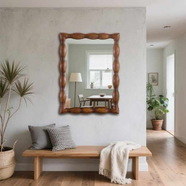 English Elm Irregula Solid Pine Dark Walnut Rectangular Wall Mirror Handcrafted Frame for Bedroom T6202P544572