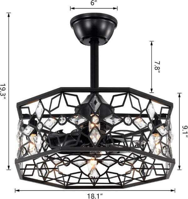 English Elm 19.3''H Black Metal Fandelier with Crystal Floral Cage Modern Industrial Ceiling Fan T6202P545786