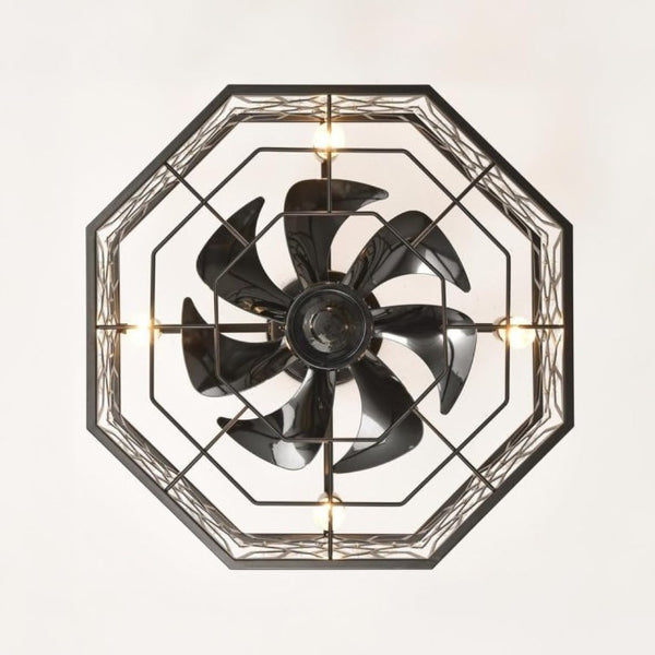 English Elm 19.3''H Black Metal Fandelier with Crystal Floral Cage Modern Industrial Ceiling Fan T6202P545786
