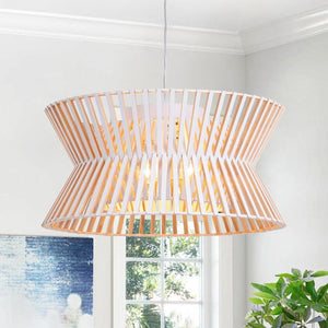 English Elm 17.7 Inch Wood Wicker Chandelier Three Light Boho Farmhouse Pendant for Living Room T6202P545844