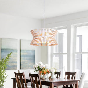 English Elm 17.7 Inch Wood Wicker Chandelier Three Light Boho Farmhouse Pendant for Living Room T6202P545844