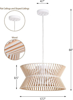 English Elm 17.7 Inch Wood Wicker Chandelier Three Light Boho Farmhouse Pendant for Living Room T6202P545844